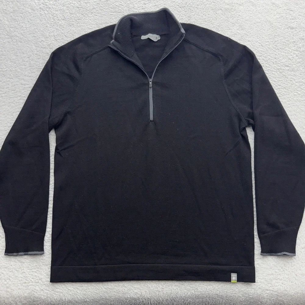 Smartwool‎ Mens Black 100% Merino Wool Quarter Zip Pullover Sweater Size Large